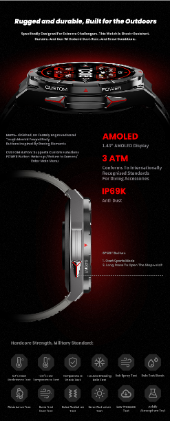 LEMFO X2 Smart Watch AMOLED/GPS/3ATM Waterproof